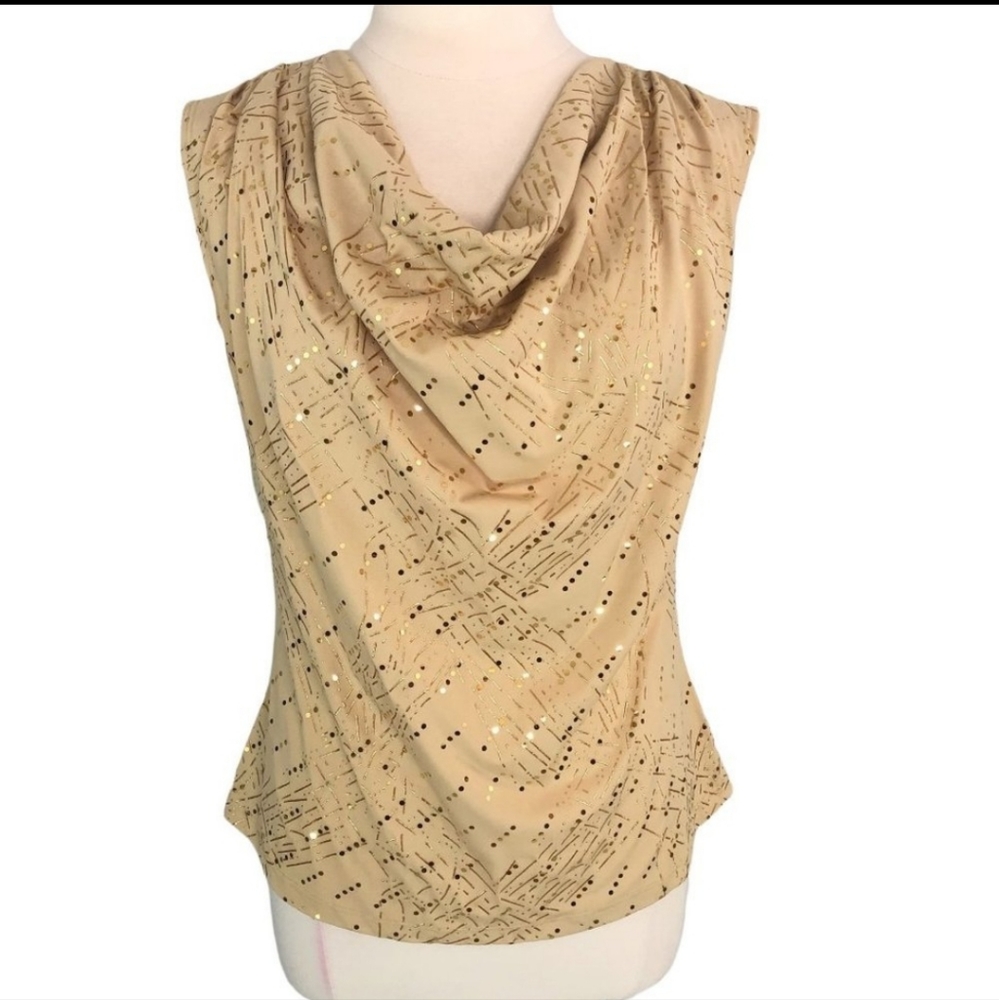 Gold embellished cowl neck sleeveless blouse